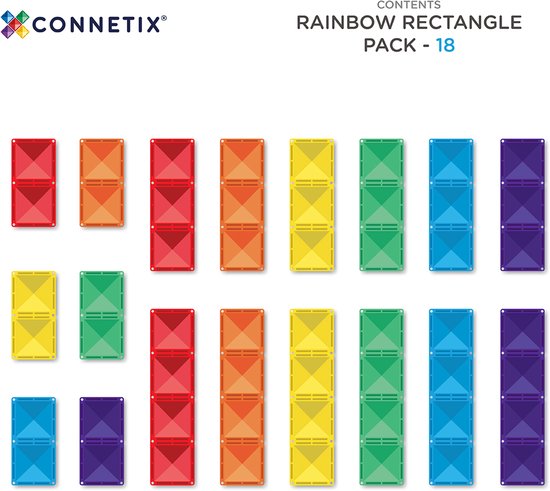 CONNETIX - Magnetisch Tegels - Regenboog Rechthoekige Verpakking - 18 Stuks - Magnetisch Speelgoed