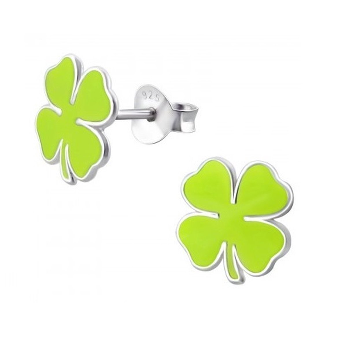 Oorbellen - Kinderoorbellen - 925 Sterling Zilver - Zilver - Klavertje 4