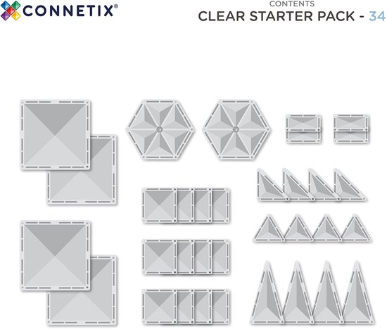 CONNETIX - Magnetisch Tegels - Transparante Startpakket - 34 Stuks - Magnetisch Speelgoed