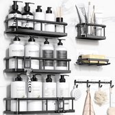 Étagère de douche YONO sans Embouts - Set de 6 Étagères de douche - Étagère de salle de bain autocollante - Rangement pour sièges-auto salle de bain et Cuisine - Zwart