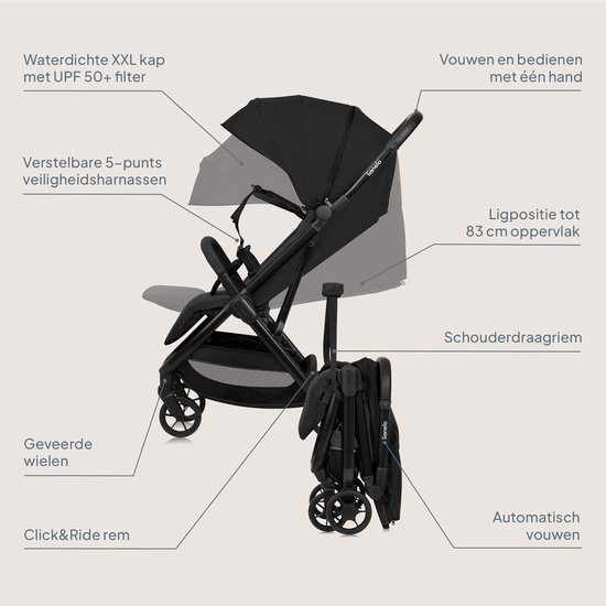 Lionelo Julie Air Ultralichte Kinderwagen - Reisbuggy - Auto-Folding & Compact - Slechts 7,5 kg - Voor Reizen & Handbagage - Verstelbare Rugleuning tot Ligstand - XXL Zonnescherm met UPF 50+ - Onderhoudsvrije Wielen - Vanaf 6 Maanden tot 22 kg van LIONELO — afbeelding 5
