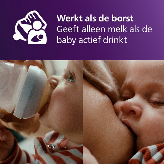 Baby drinkt uit Philips Avent fles en vergeleken met borstvoeding.