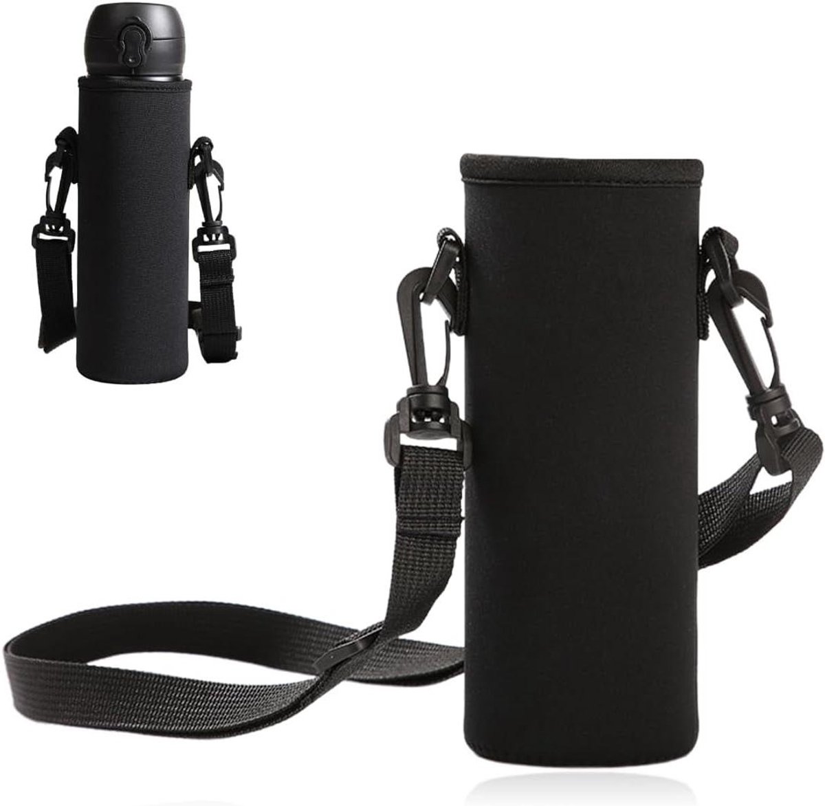 Allecto Plus - Premium Flessenhouder met isolatie en verstelbare schouderriem voor outdoor activiteiten - zwart - Ideaal voor wandelen en picknicken