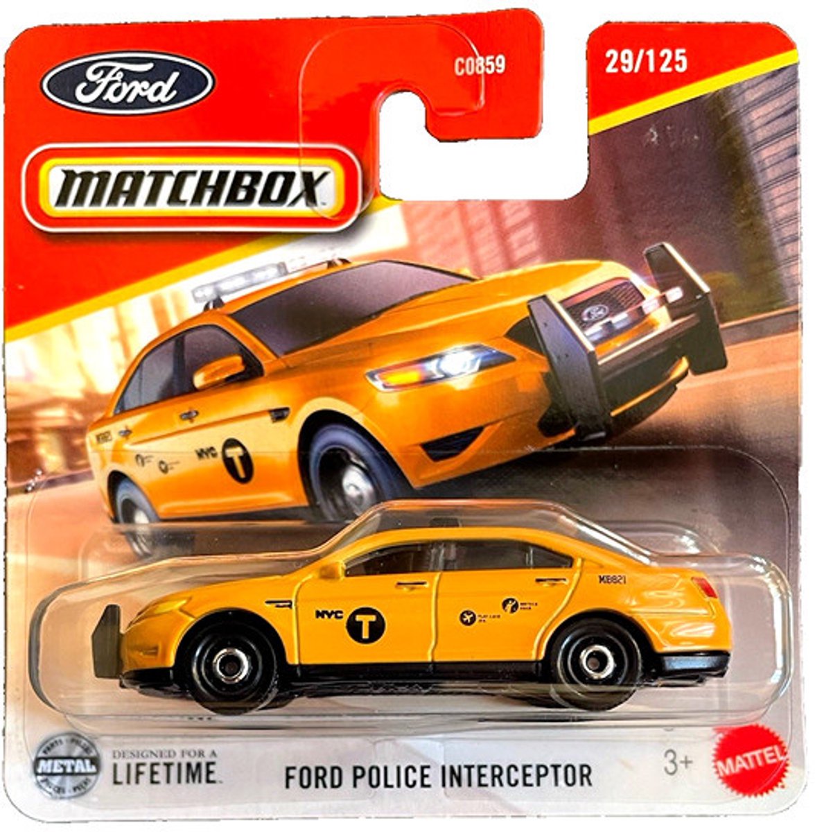 MATCHBOX FORD POLICE INTERCEPTOR 29-125 YELLOW NYC TAXI NYC 1:64 METAL