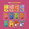 Twaalf verpakkingen Smuldier assortiment: Door de Brok Kip, Eend, Runder-, Lam-, Hart-, Rundvlees-, Runderpens-, Vlees-, Pens & Vlees-, Kip-, Rund- en Lam met groenten.