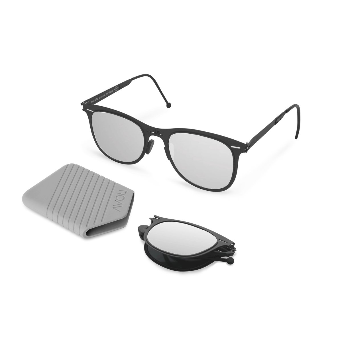 ROAV FREDDY - Opvouwbare zonnebril – Polariserend UV400 - Matte Black - Silver Mirror glazen
