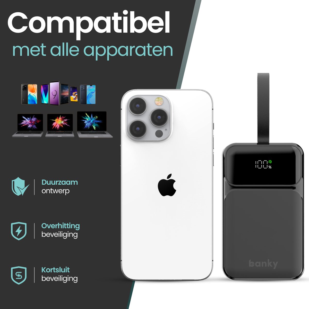 Banky 65W Powerbank 27000 mAh Zwart met Snellader - afbeelding 2