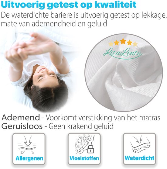 Protège-matelas imperméable 120x200 - Drap-housse en éponge - Antibactérien - Élastique tout autour - Wit - Protège Matras imperméable Protège-matelas Incontinence - Protège-matelas - Avec Liserés Élastiques