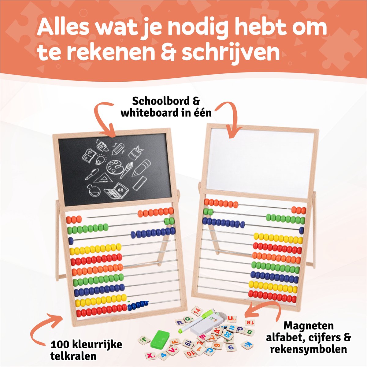 Houten Telraam met 10 Rekenlessen - FSC Hout - Abacus Leermethode - Rekenrek - Leren Rekenen voor Kinderen - Schoolboord - Krijtbord — afbeelding 4