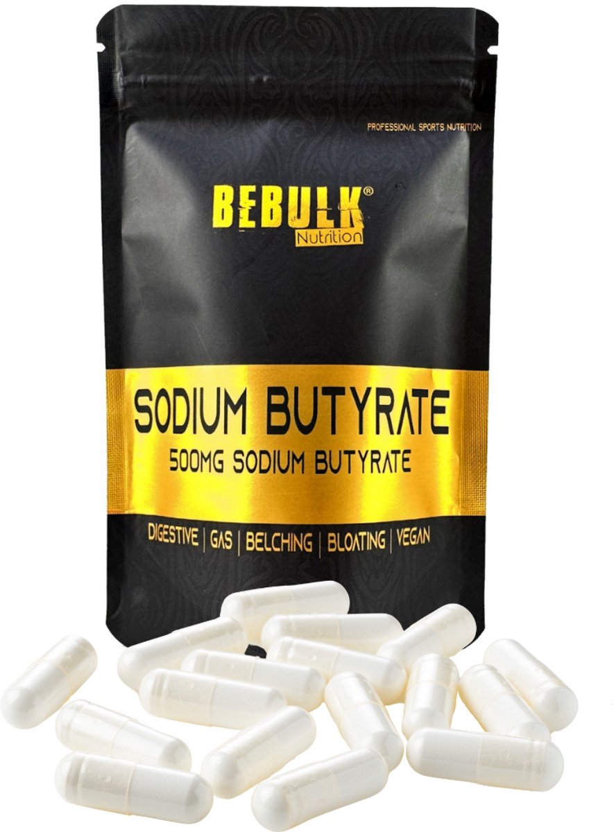 BeBulk Nutrition - Sodium Butyrate- Natriumbutyraat 500 mg 98% - 90 Capsules voor 3 maanden - Vegan - Darmen - Spijsvertering - Afvallen - Zonder onnodige toevoegingen - Past Door Brievenbus - Hoge Kwaliteit - Geproduceerd in Nederland
