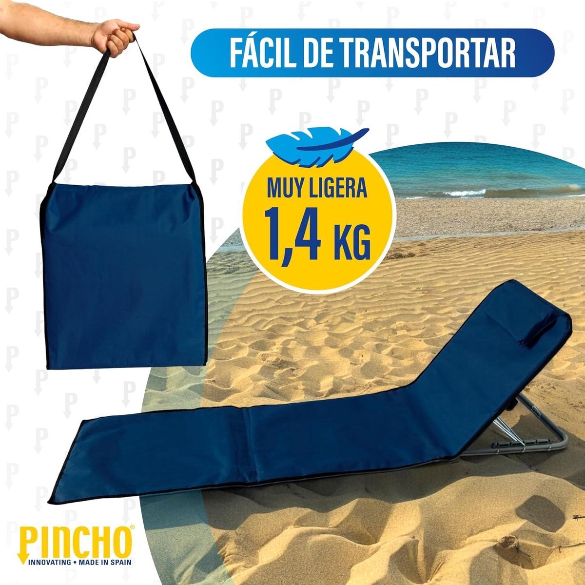 Pincho - Opvouwbaar Ligbed - Strandstoel - Strandmat Verstelbare Rugleuning 155 x 55 cm - Donker Blauw -Lichtgewicht en Draagbaar - Met opbergvak en Hoofdsteun -Camping - Tuin - Zwembad — cadeau in Sport & Outdoor - foto 5