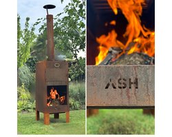 ASH - Pizza Oven Buiten - 3 in 1 - Met pizzasteen - BBQ - Tuinhaard - Cortenstaal