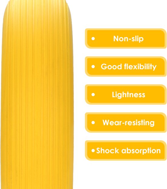 2x Kruiwagenwiel 4.80 / 4.00 - 8 PU plastic geel, Anti lek, plastic velg met rollager, Draagvermogen 200kg, asgat 20mm van Merkloos	 — afbeelding 4