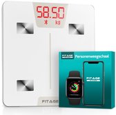 FITAGE Weegschaal Personenweegschaal Digitaal - Wit - Slimme Weegschaal met 17x Lichaamsanalyse - Weegschalen - FITAGE App