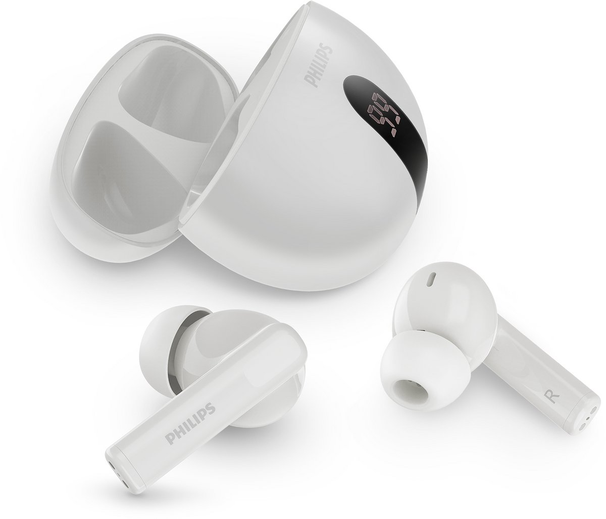 PHILIPS TAT2520WT - TWS oordopjes met display - ANC - IPX4 - multipoint - aanraakbediening - 20 uur afspeeltijd - Werkt met app - Wit
