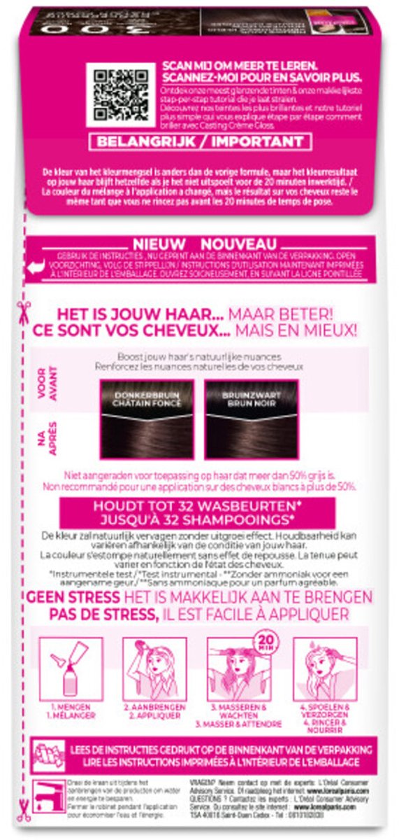 L'Oréal Casting Crème Gloss Semi-Permanente Haarkleuring 300 Donkerbruin - 2 x - Voordeelverpakking