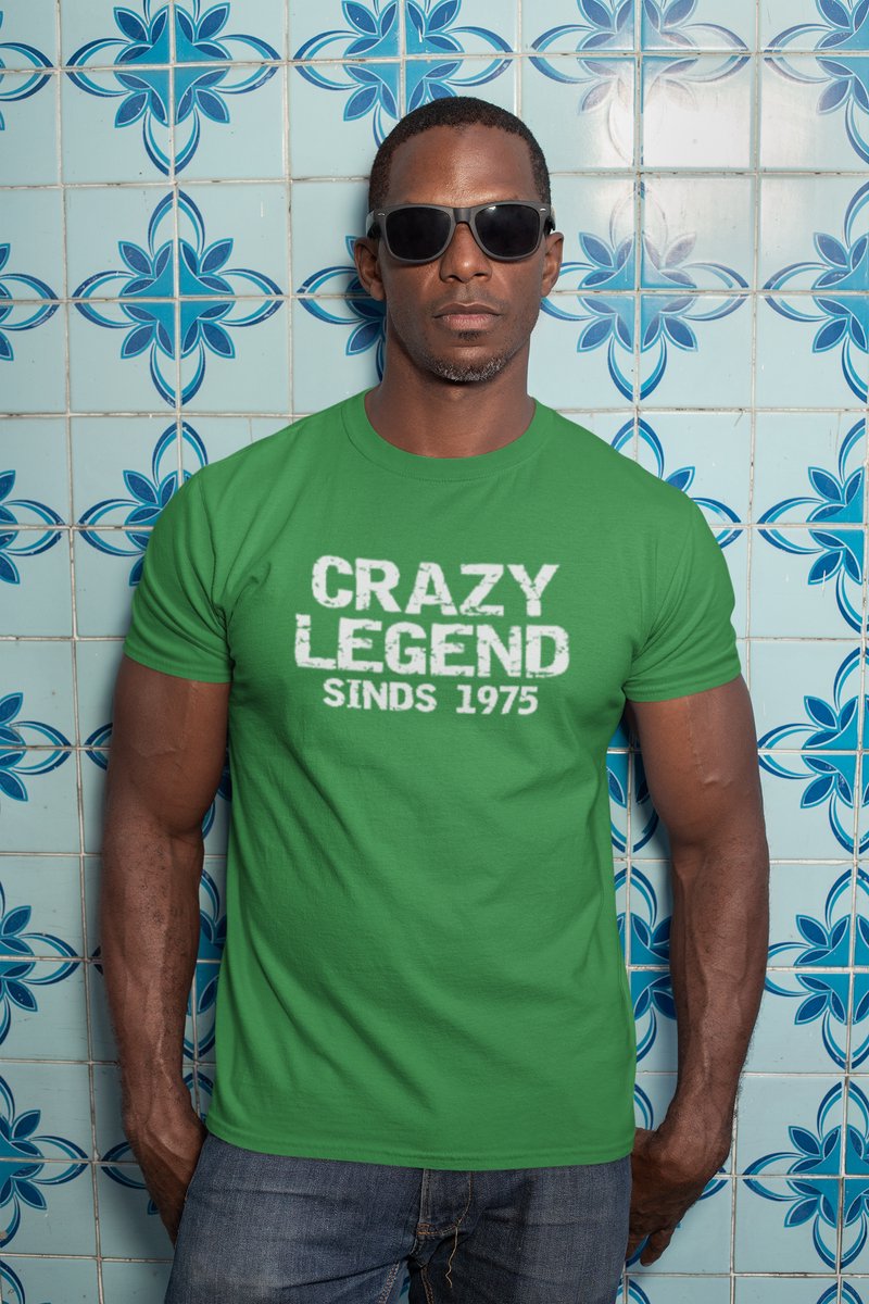 1975 Jaar Groen T-shirt Heren - Maat L - Crazy Legend - Verjaardag Cadeau Mannen - Limited Edition