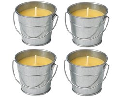 Citronella Candle Bucket 4-pack - Anti muggen kaars in emmer - 4 stuks kaarsen - Anti insecten geur - Tuin & sfeer verlichting - Geurkaarsen - Herbruikbaar als plantenbakje - Geurkaars met emmertje voor plant - Home inrichting