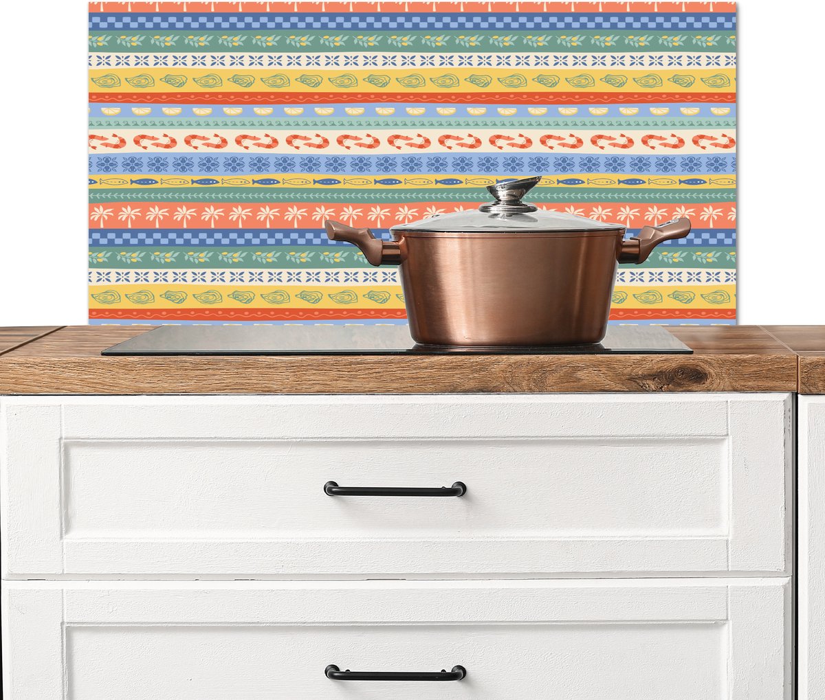 Spatscherm keuken 80x40 cm - Kookplaat achterwand Italiaans - Zee - Sfeer - Oester - Garnaal - Multi - Muurbeschermer - Spatwand fornuis - Hoogwaardig aluminium