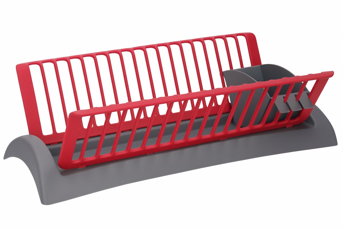 Alpina Afdruiprek – Rood/Grijs – Met 18 Bordgleuven & Uitneembare Bestekbak – 46,5 x 26 x 14 cm – Polypropeen