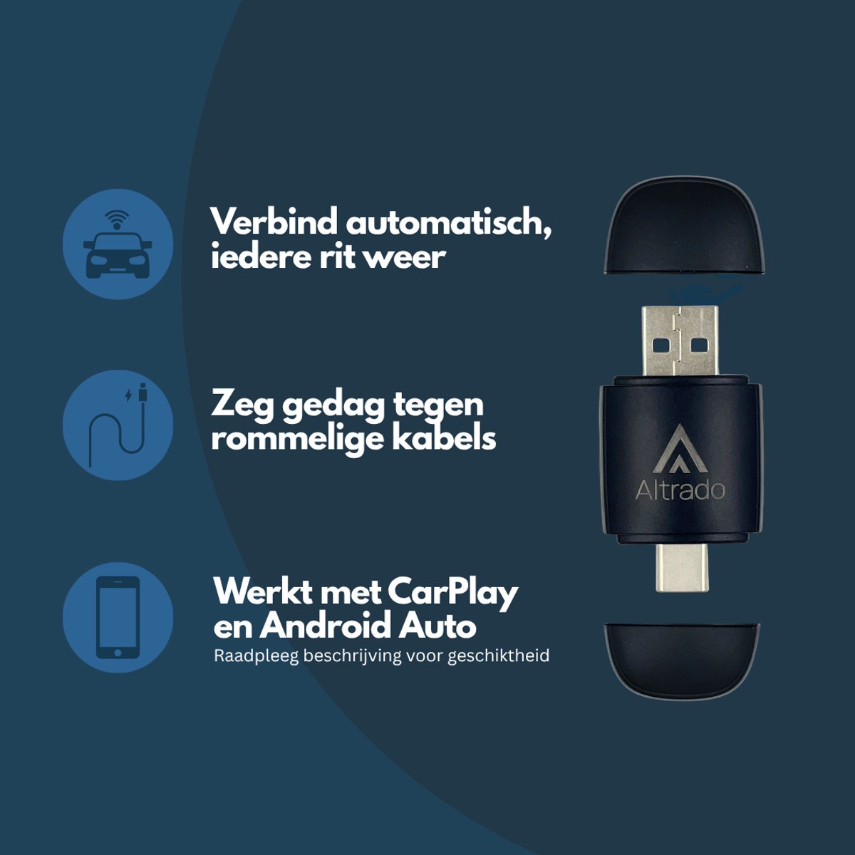 Altrado 2-in-1 Carplay Dongle Draadloos Apple CarPlay Android Auto USB-A USB-C 5GHz WiFi Zwart - Afbeelding 2