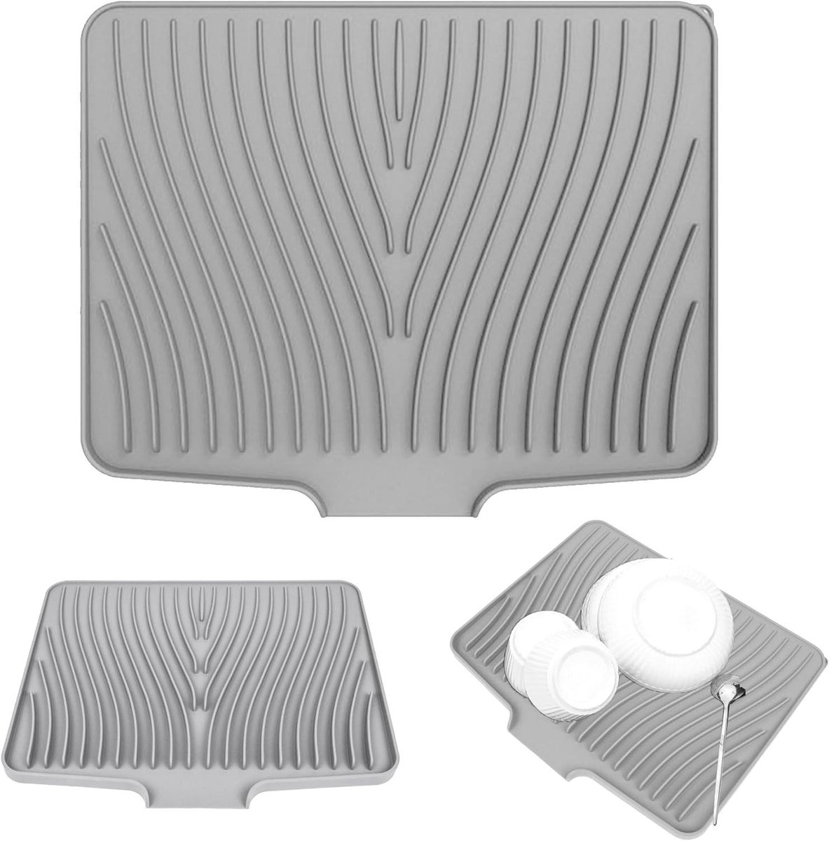 ByShane - Siliconen afdruipmat voor servies en keukeninrichting - Drainagemat met groefstructuur - Inklapbaar - Grijs - 40 x 33 x 15 cm