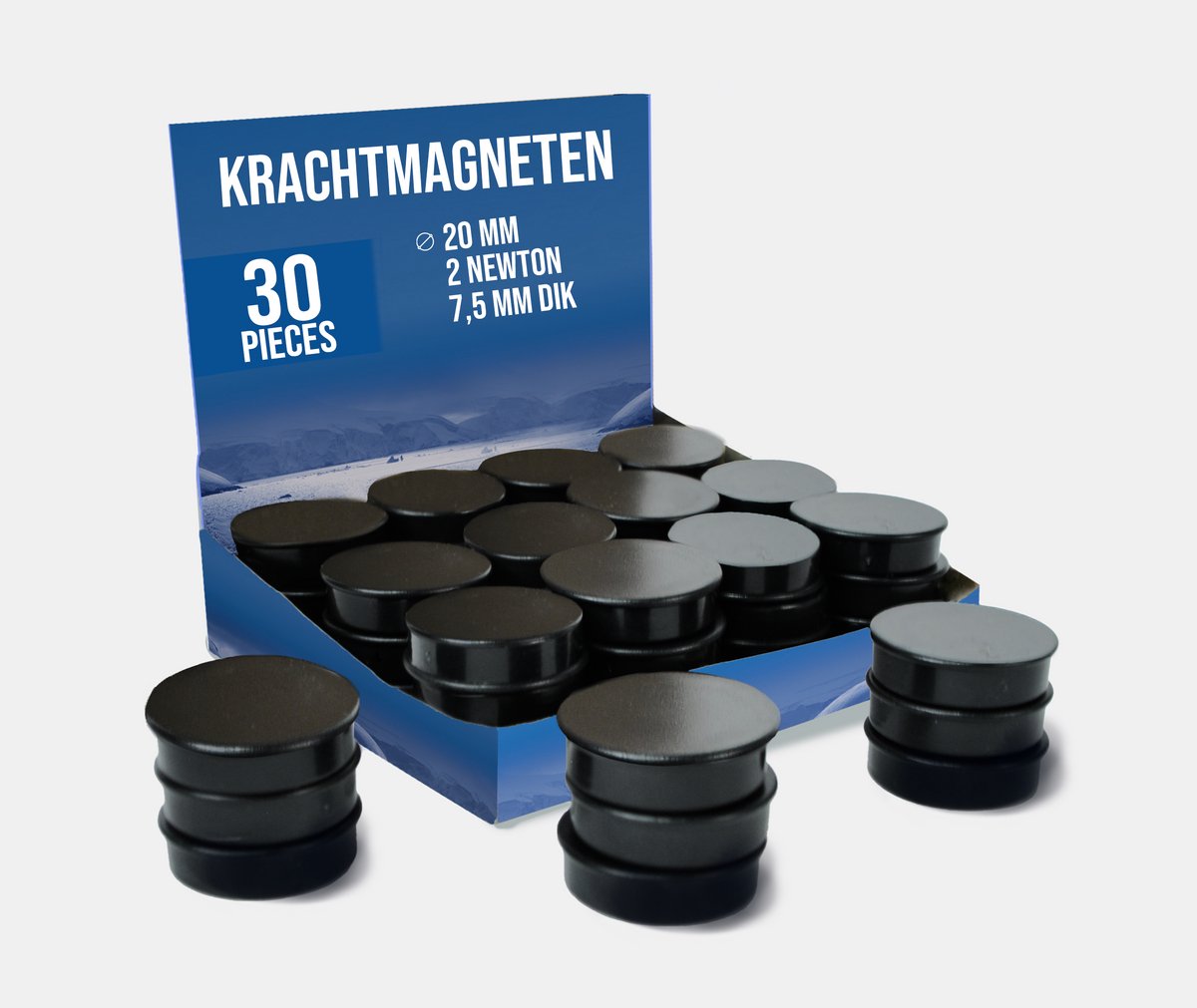 DESQ® Grote Magneten Set – 20 x 7,5 mm – Draagkracht 200 gram – Gecoat magneetoppervlak – Sterke Magneten – Griprand – 30 stuks – Zwart