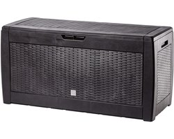 KADAX Tuinkist, 119 x 48 x 60 cm, opbergdoos van kunststof, 310 l tuinkist voor het opbergen van kussens, kinderspeelgoed en zitkussens (310 l, donkerbruin)