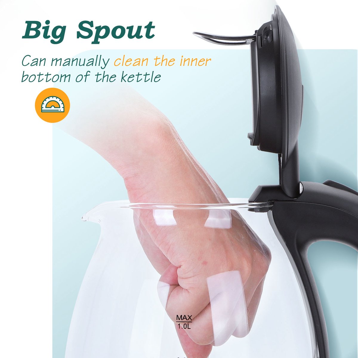Aigostar Waterkoker glas 1 Liter - watekokers klein met LED - 360° draaibaar - Zwart - Elfin 30IAX — afbeelding 3