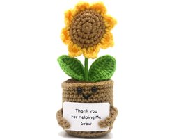 Positive Sunflower - Positieve Vriendjes - Thank you for helping me grow - Zonnebloem - 14cm - Cadeau Artikel - Gehaakt Poppetje