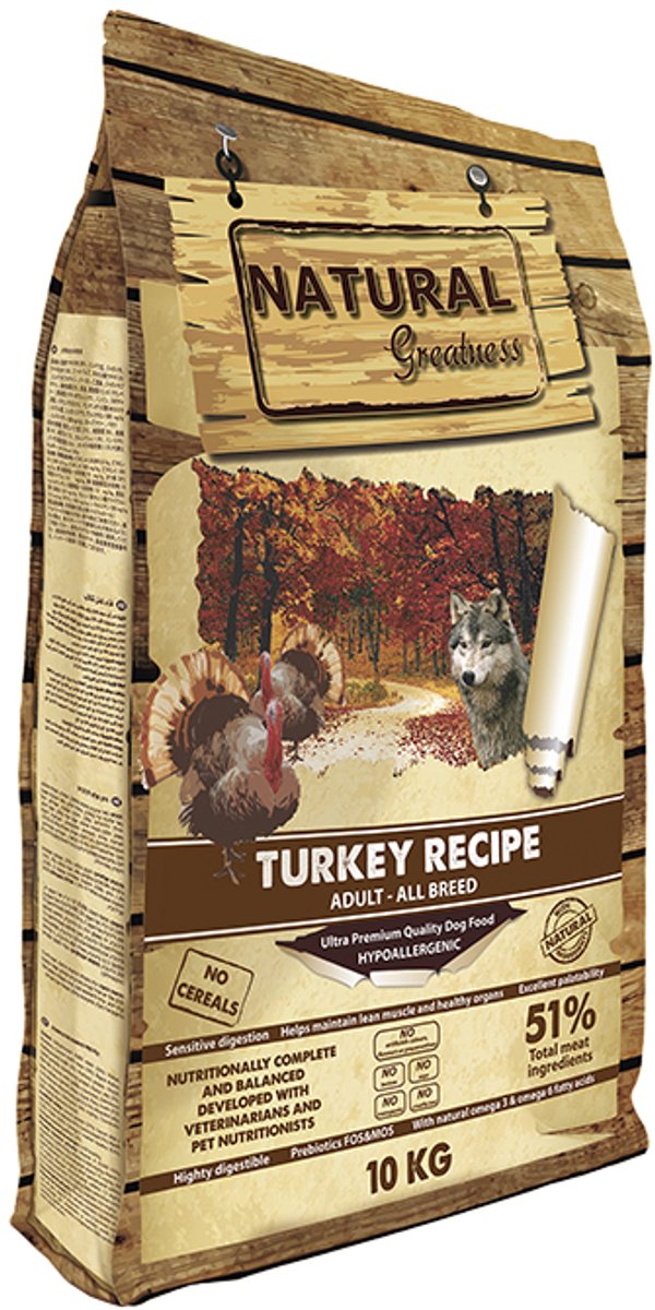 Natural greatness Hondenvoer Natural Greatness - Kalkoen Hypoallergeen - 10kg Natuurlijke Voeding zonder Tarwe