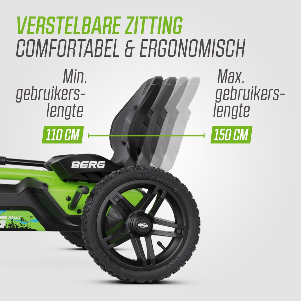 BERG Rally DRT Green Skelter - Soundbox Race - Verstelbare stoel - Schokabsorberende off-road veren - 4+ Jaar - Groen — afbeelding 12
