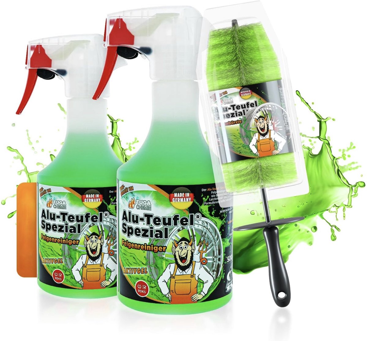 Alu-Duivel-Speciaal - 2 x 500 ml. Velgenreiniger Inclusief Tuga Velgenborstel – Krachtige Velgenreiniger voor Aluminium & Staal