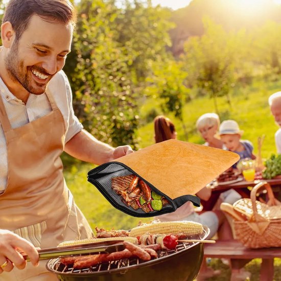 1 stuk - aluminiumfolie BBQ-isolatiezak - waterdichte geïsoleerde BBQ-Isolatiezak - opvouwbare en herbruikbare vleesrustzak - met grote capaciteit en ritssluiting - voor buitenbarbecue, roken - om vlees vers te houden - bruin — afbeelding 2