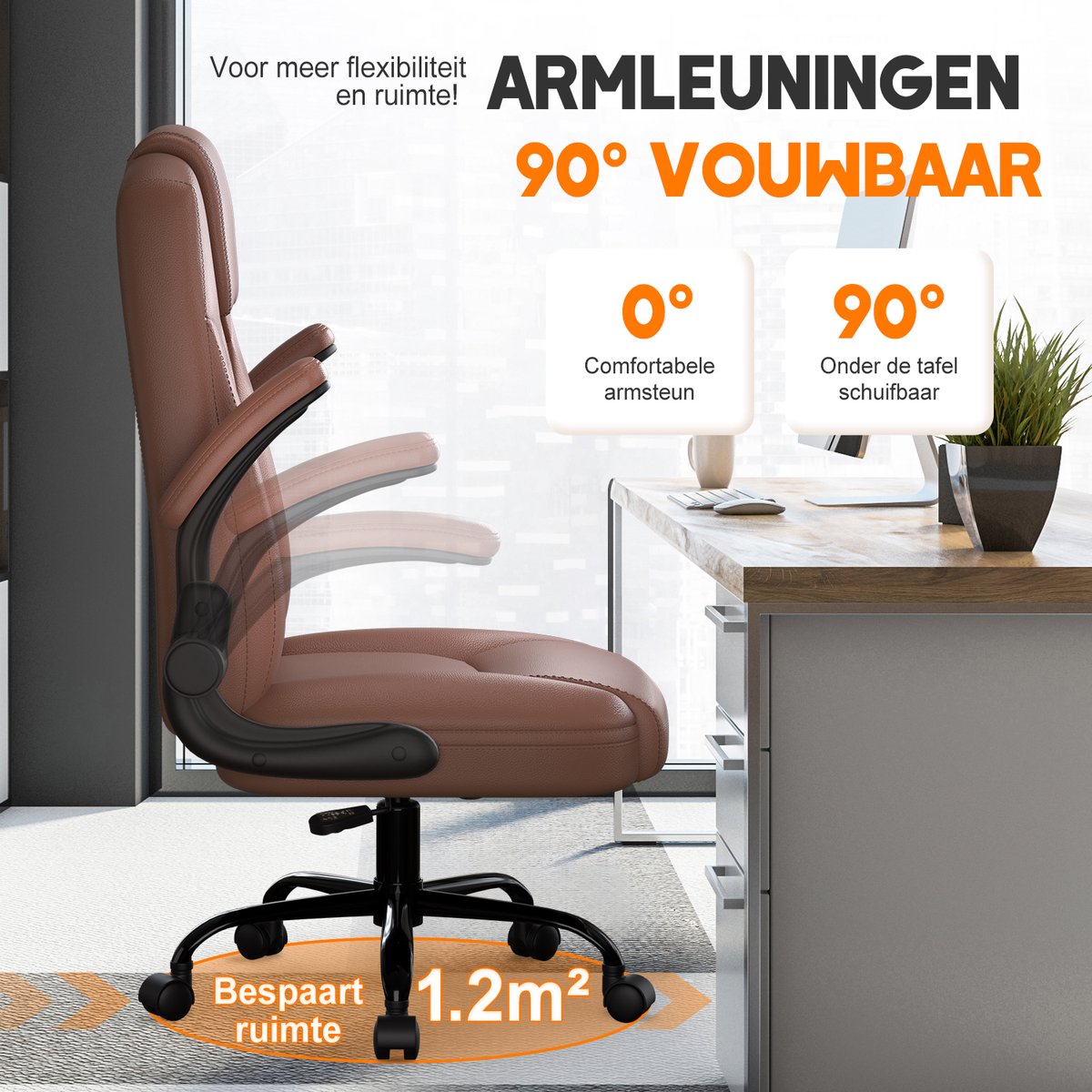 Elekiatech Ergonomische Bureaustoel-Bureaustoel-met 90°-120°Rugleuning Bureaustoelen voor Volwassenen-Inklapbare Armleuningen-Office Chair-Gaming Stoel-150kg - Bruin – foto 8