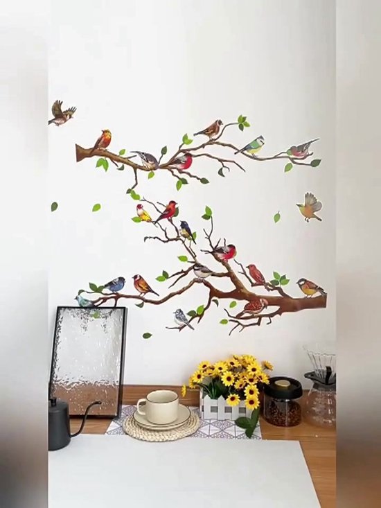 Muurstickers - muurstickers kinderkamer- muurstickers babykamer- muurstickers slaapkamer- muurstickers woonkamer- muurstickers bloemen- muursticker kinderkamer- Raamsticker Vogels en boomtak - Diverse vogels en boomtakken - Unieke Muurdecoratie