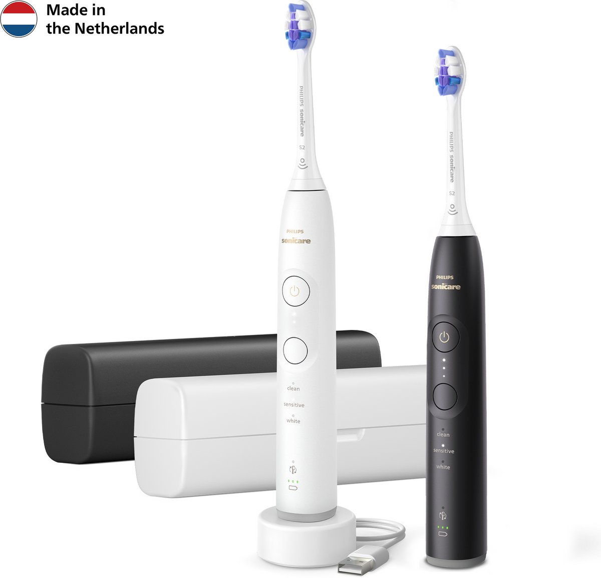 Afbeelding 2 van Philips Sonicare 6500 Series - Elektrische Tandenborstel - Zwart & Wit - Duopack - Reisetui - Gevoelige tanden - HX7419/01