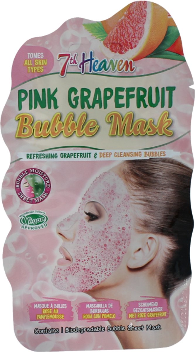 Montagne 7th Heaven face mask pink grapefruit bubble sheet 1 Stuks