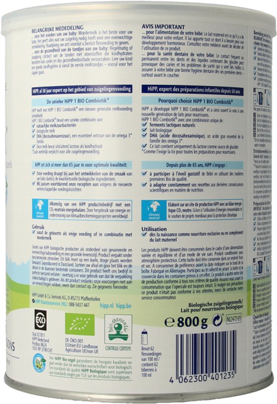 HiPP 1 Bio Combiotik Zuigelingenmelk - 800gr (vanaf de geboorte) van Merkloos — afbeelding 3