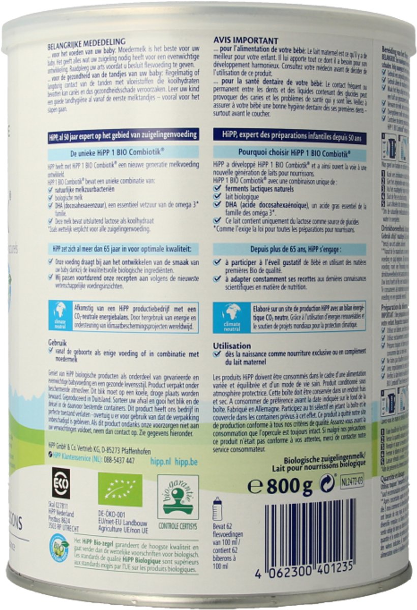 HiPP 1 Bio Combiotik Zuigelingenmelk – 800gr - Afbeelding 3