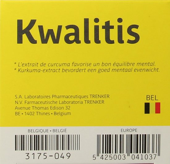 Verpakking Kwalitis met informatie over Curcuma-extract voor mentaal evenwicht.