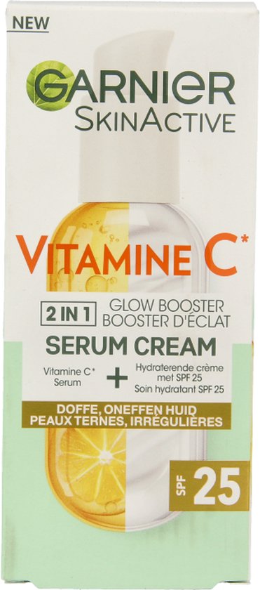 Garnier SkinActive - Glow Booster Serum Cream met Vitamine C* en SPF 25 - 2-in-1 serum & crème - Serum Vitamine C* - Hydrateert & Laat Stralen - 50ml