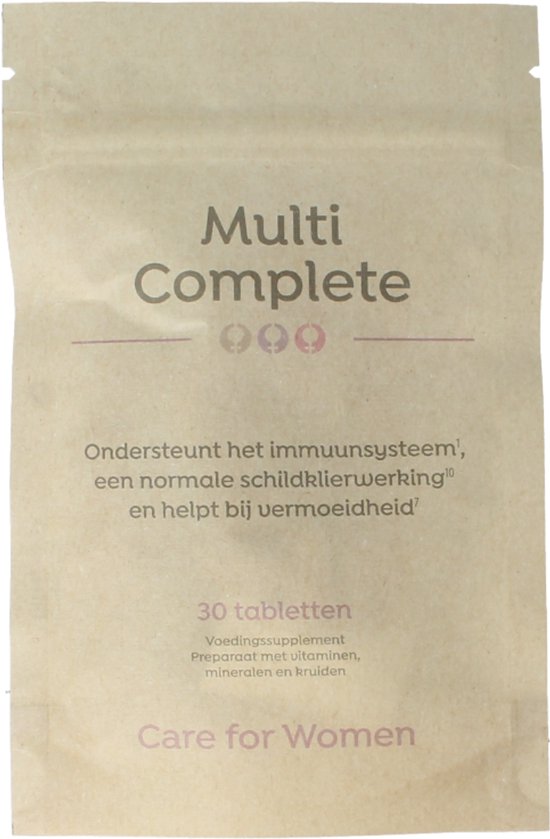 Care for Women Multi Complete: Bruine papieren zak met 30 tabletten.