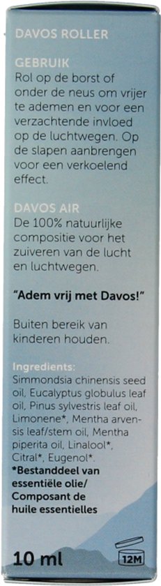 Achterkant van de Chi Davos Air roller verpakking met gebruiksaanwijzing en ingrediënten.