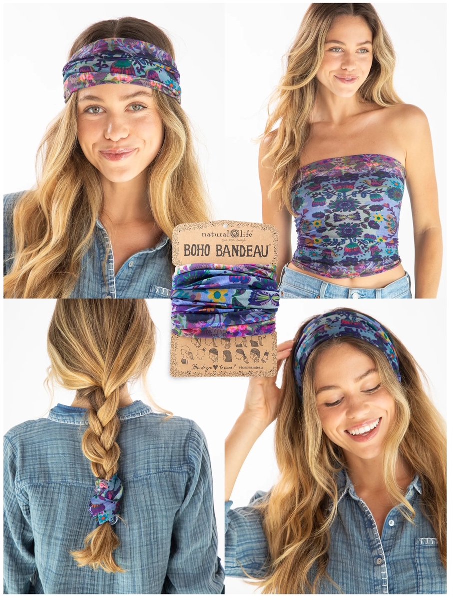 Brede paars blauwe Boho bandeau, ronde shawl, haarband tegen de zon, haarshawl bandana sjaaltje, kaalheid, sportband, vrolijke bandeau, Natural Life, Lovely Scarfs, zonbescherming, haarband tegen de zon