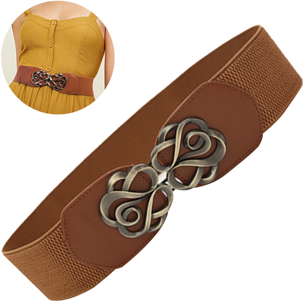 1 stuk stretch vintage jurk riem voor dames, elastische tailleband, rozenbloemvormige riem met dubbele gesp