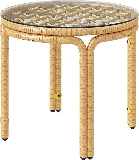 Outsunny-Rattan-Beistelltisch-Stahl, PE-Rattan-Ø50 x 44H cm-Gelb