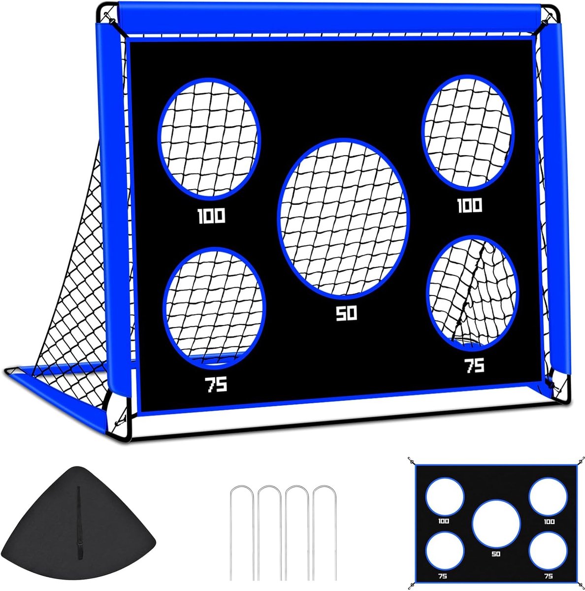 Imperatoris - Voetbaldoel met 4 U-vormige Grondharingen en Draagtas - Opvouwbaar Voetbaldoelen voor Kinderen - Voetbal Goal - Voetbaldoeltjes - Voetbal Training - Buitenspeelgoed - Trainingsmateriaal - 120 x 90 x 90 cm - Blauw