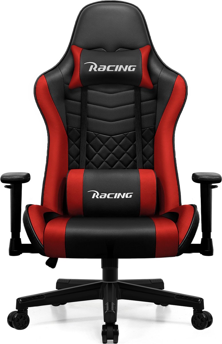 Gaming Stoel – Gamestoel met 90°-170° Verstelbare Rugleuning – Racing Style – Max. 150 kg – Rood/Zwart