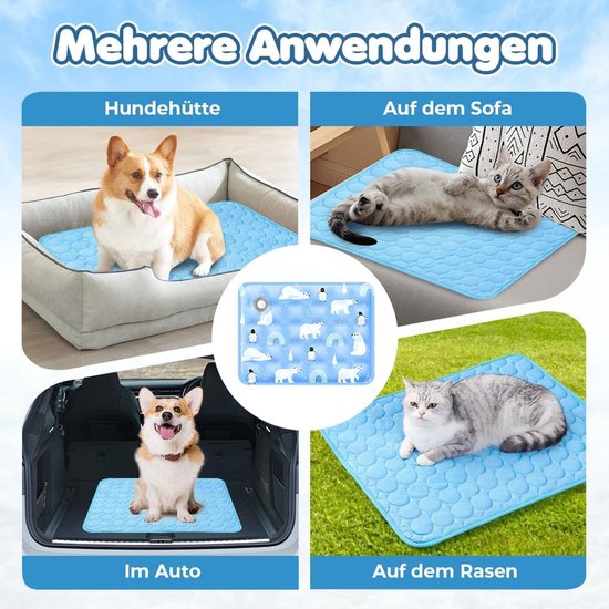 Koelmat Voor Honden – Wasbaar, Ademend, Antislip, Met Verhoogd Kussen – Voor Binnen, Buiten En Onderweg – Blauw, In Meerdere Maten